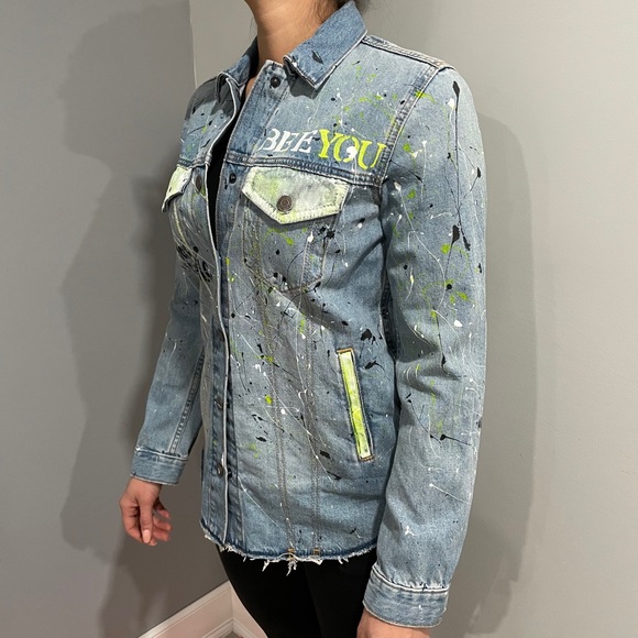 Original HAND PAINTED denim shirt jacket - Picture 3 of 13